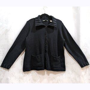 Black Heavy Button Cardigan Sweater 2X Cable Knit Warm Cozy Comfy Cabincore